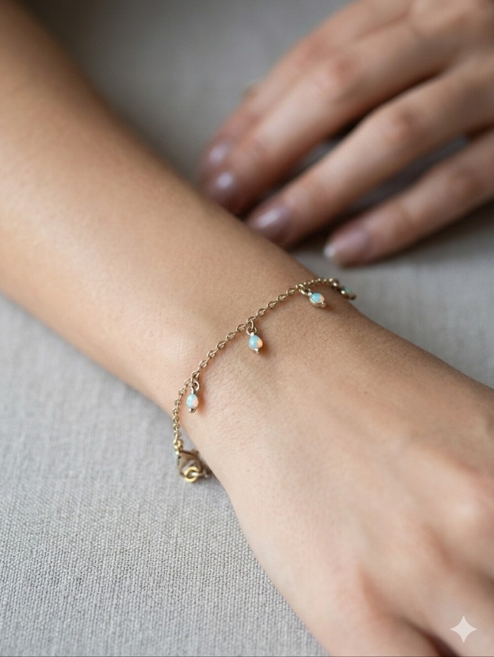 Handcrafted Lab-grown Opal Charm Bracelet